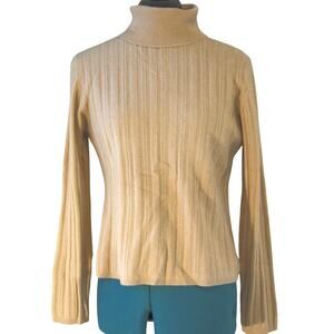Lord & Taylor 100% Cashmere Ribbed Turtleneck Sweater Camel Beige Women’s M